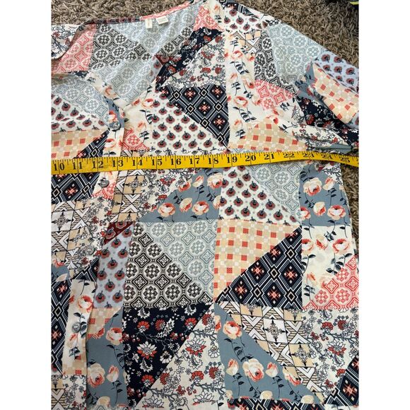 Cato Floral Multi Pattern Button Up V Neck Blouse Sz 18/20 Bishop Sleeve Boho - Picture 6 of 7